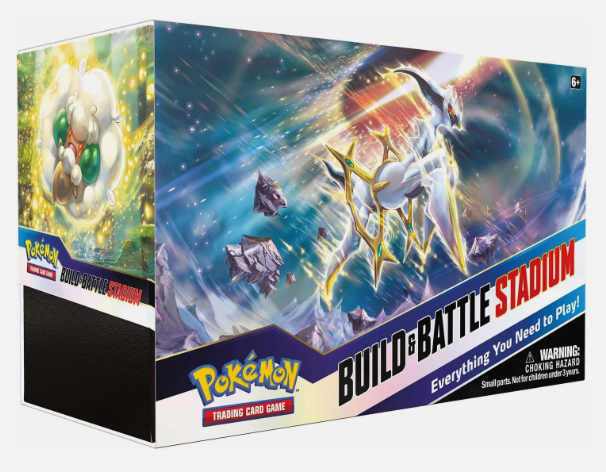 Pokémon TCG Brilliant Stars Build & Battle Stadium box featuring Arceus